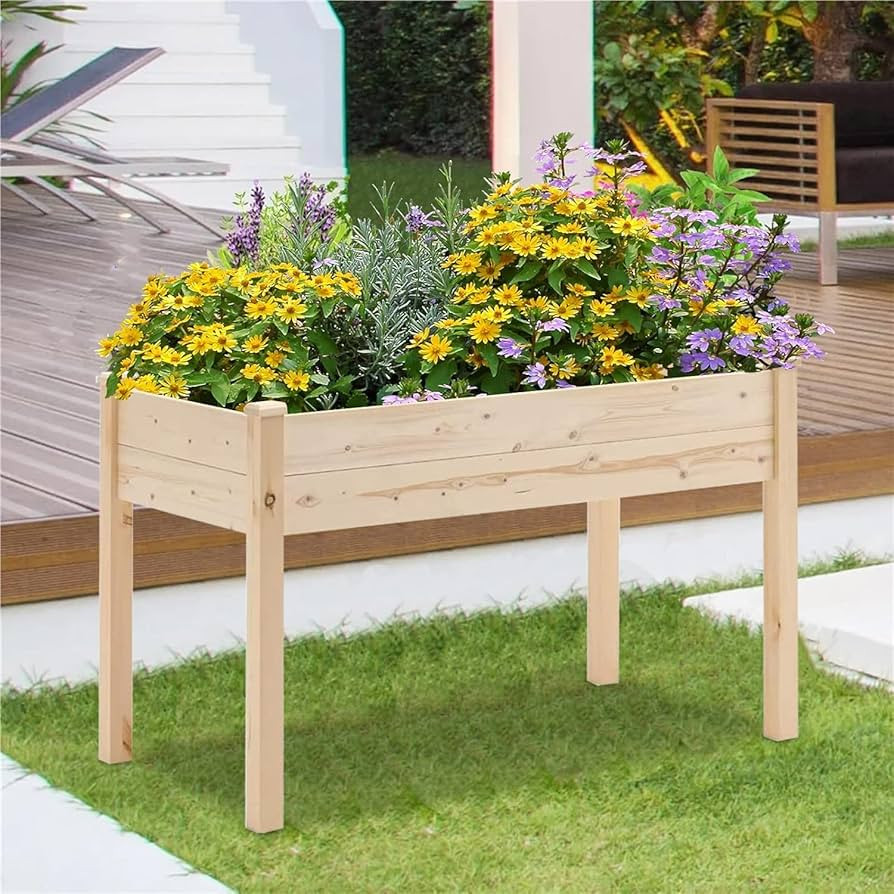SUNCROWN Outdoor 4 FT Wooden Raised Garden Bed Elevated Planter Box Stand for Vegetables Fruits H... | Amazon (US)