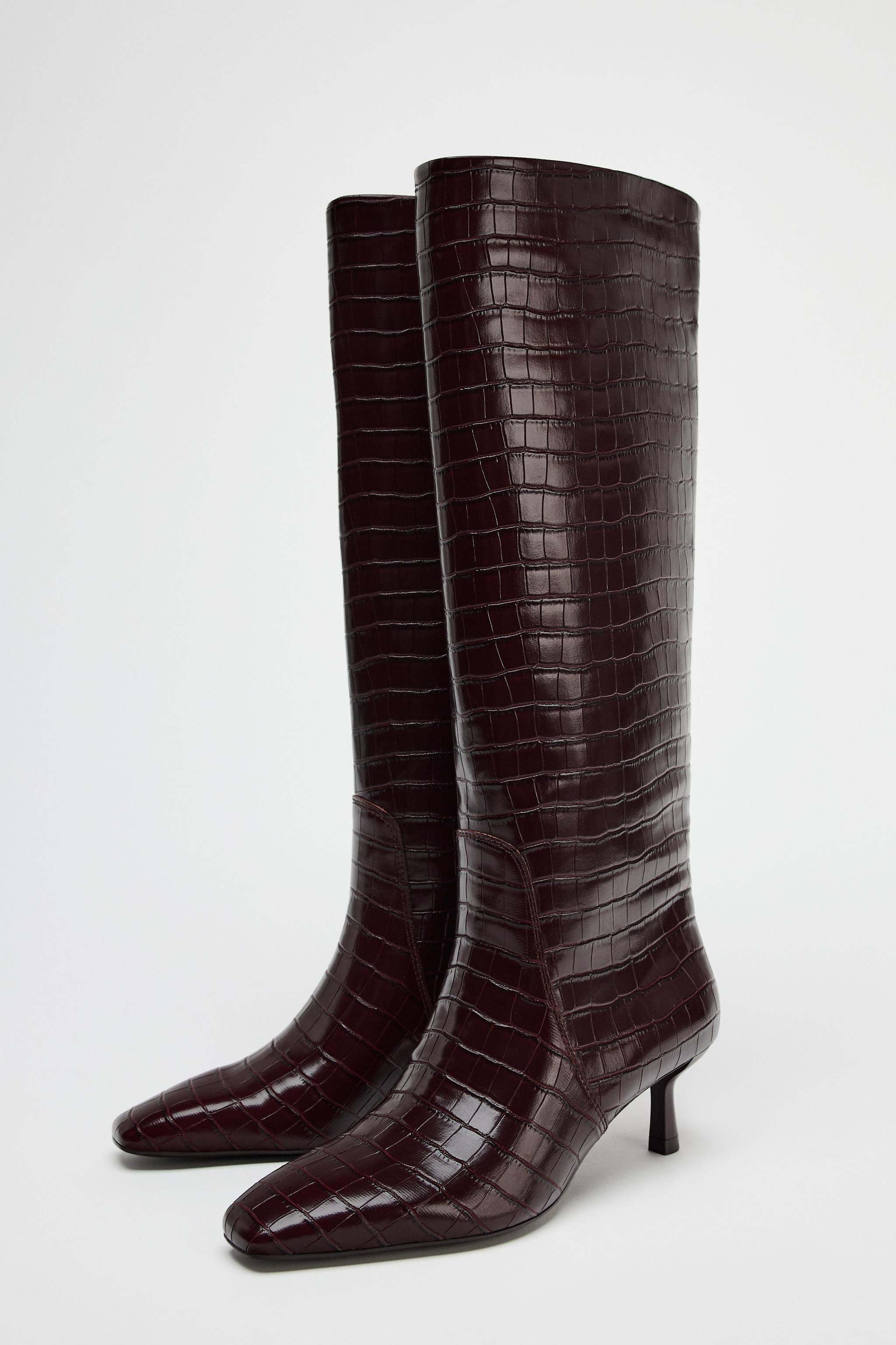 THIN HEEL EMBOSSED BOOTS | Zara US