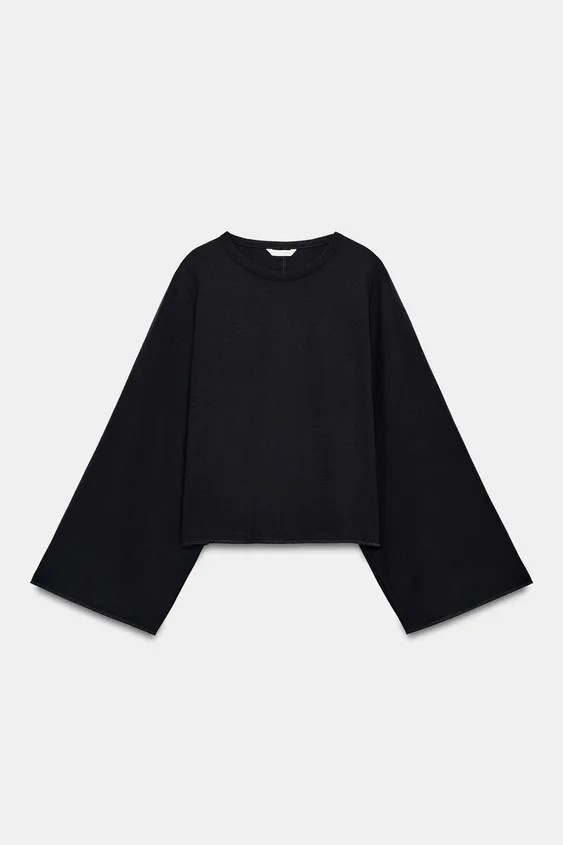 Model height: 179 cmREGULAR FIT - ROUND NECK - REGULAR LENGTH - WIDE SLEEVESCotton yarn T-shirt. ... | Zara UK