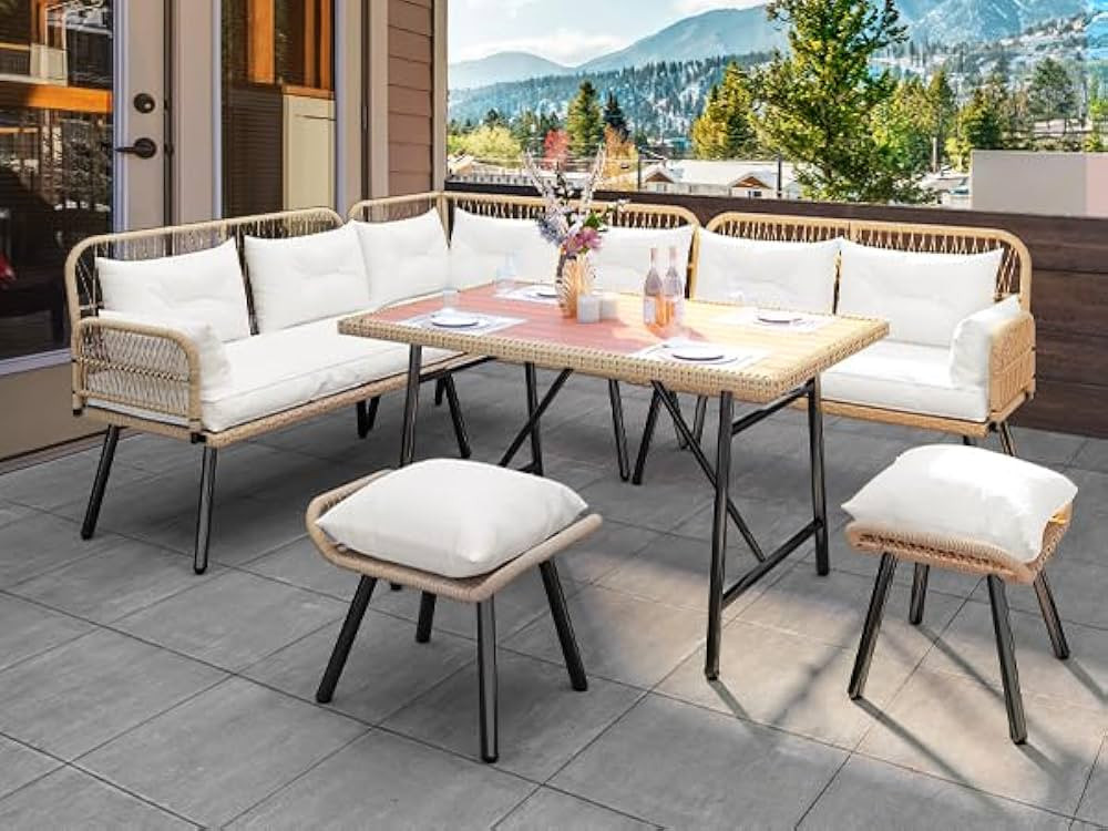 YITAHOME Outdoor Patio Wicker Conversation Furniture Set with Plastic Wood Dining Table, All-Weat... | Amazon (US)