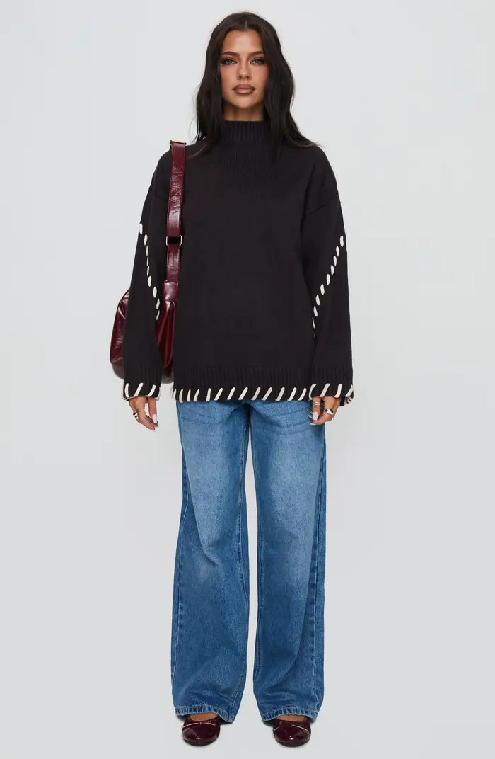 Leizure Whipstitch Trim Turtleneck Sweater | Nordstrom