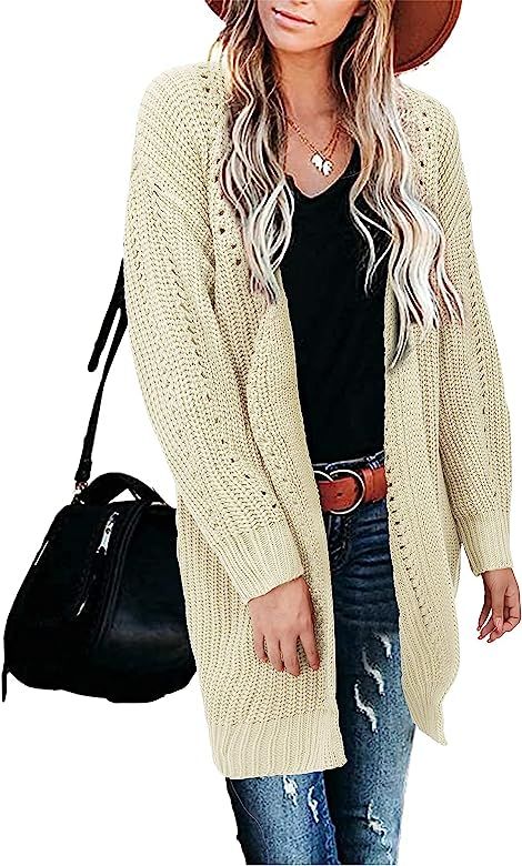 LAISHEN Women's Open Front Long Batwing Sleeve Chunky Knit Cardigan Sweater Casual Coats Outwear ... | Amazon (US)