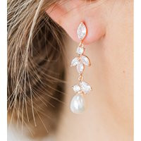 Pearl Drop Wedding Earrings Silver Bridal Earrings, Rose Gold For Brides Jewelry, Monaco | Etsy (US)