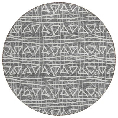 8' Charcoal Gray Round Geometric Washable Indoor Outdoor Area Rug | Wayfair North America