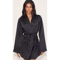 Black Satin Sleepwear Robe | PrettyLittleThing US