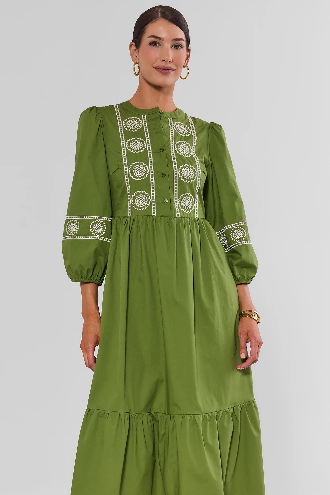 Green Embroidered Midi Dress | Avara