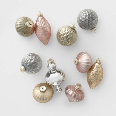 10ct Glass Assorted Christmas Ornament Set Blush Gold and Silver - Wondershop™ | Target