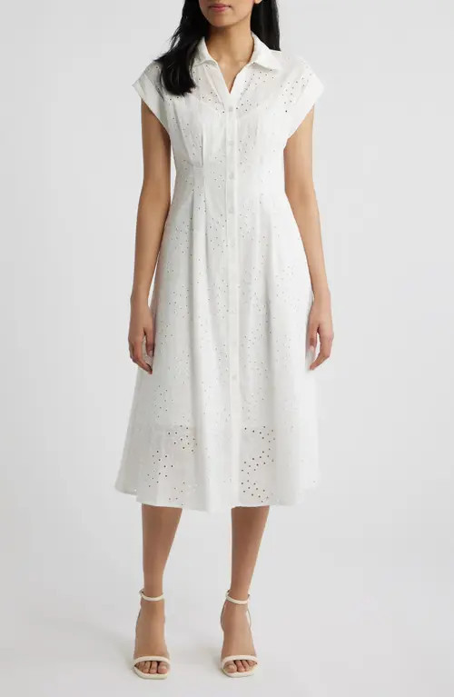 Julia Jordan Cotton Broderie Anglaise Shirtdress in White at Nordstrom, Size 10 | Nordstrom