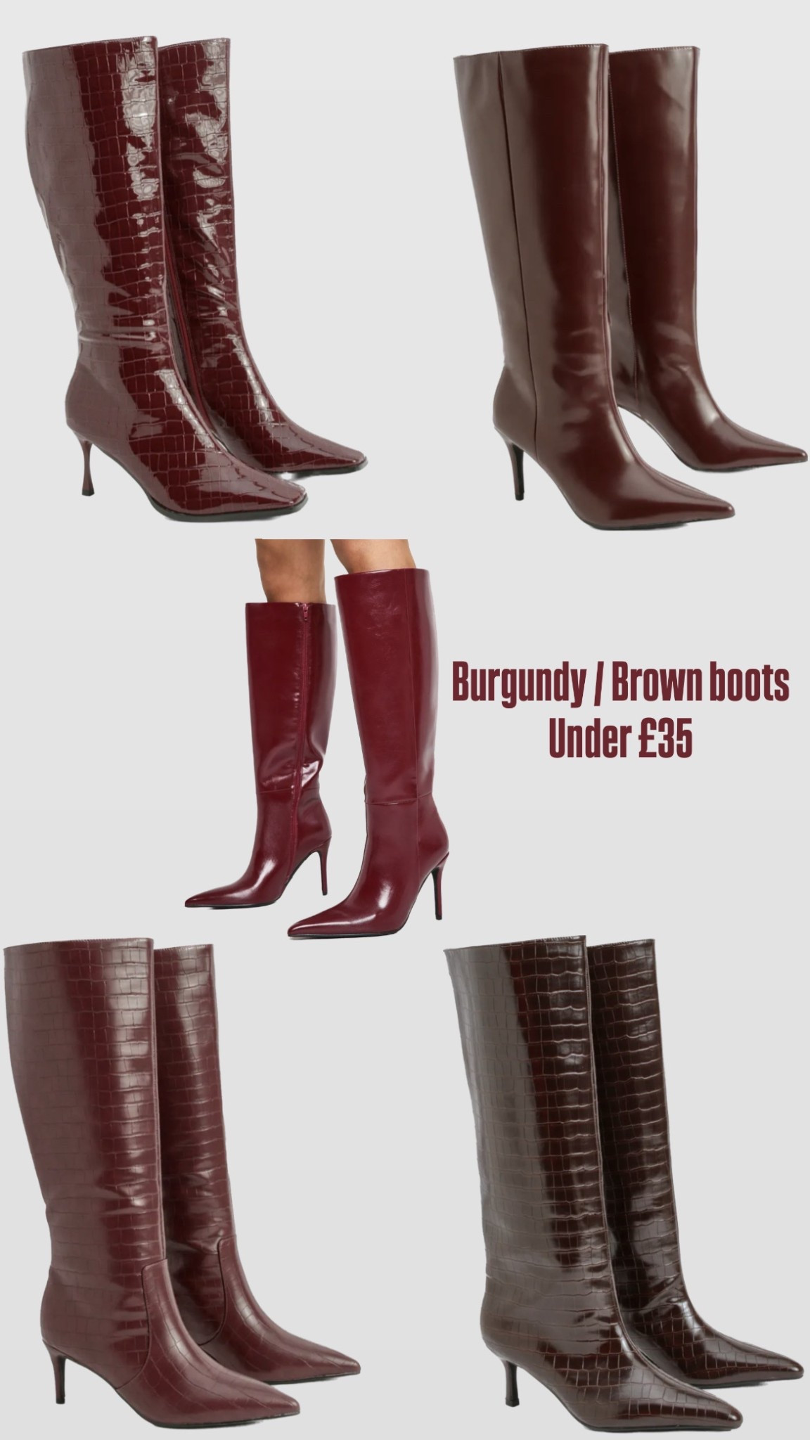 Burgundy & brown boots under £35

Ltkxboohoo 

#LTKwinter #LTKuk #LTKautumn
