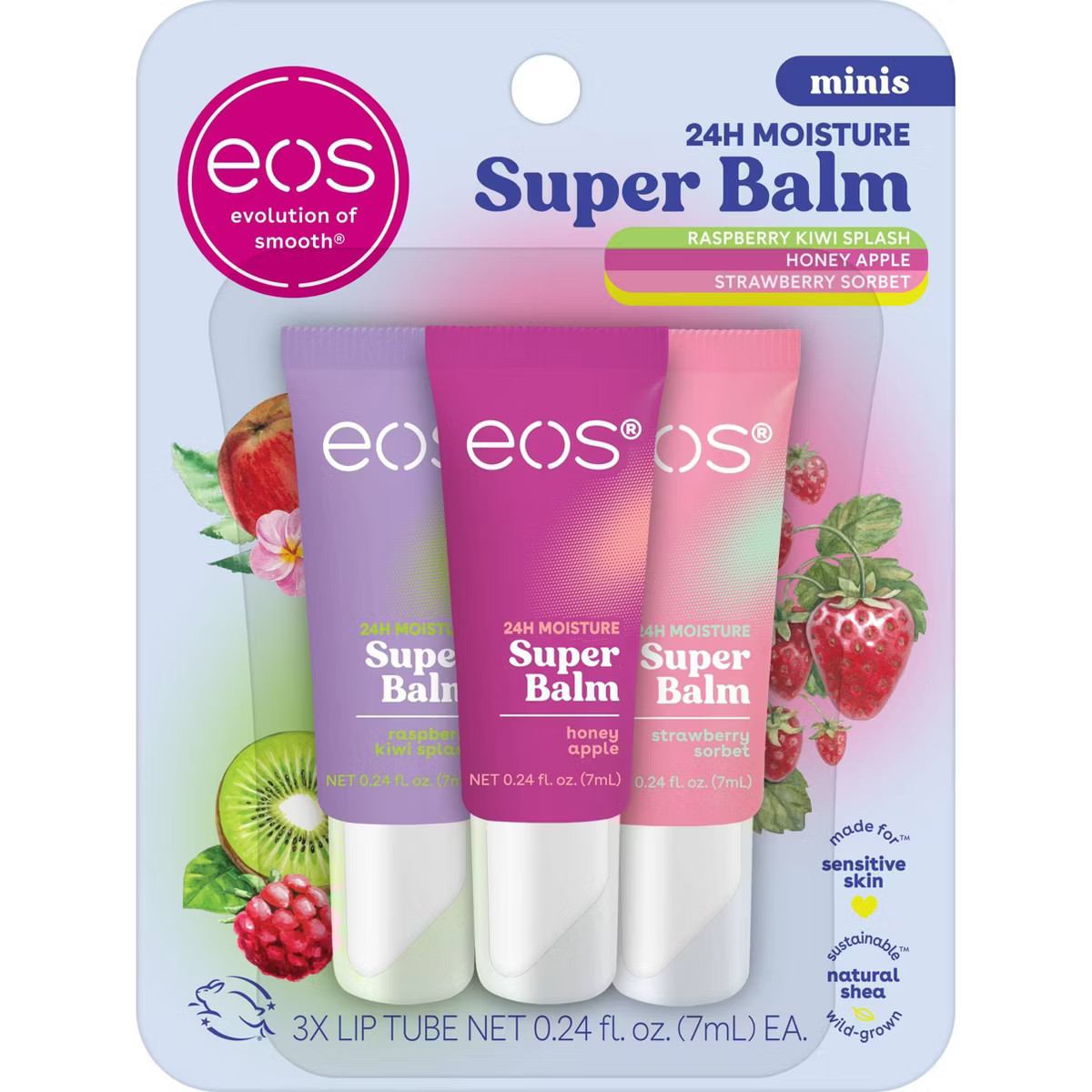 eos 24H Moisture Super Balm Minis - Honey Apple, Raspberry Kiwi Splash, & Strawberry Sorbet - 0.7... | Target