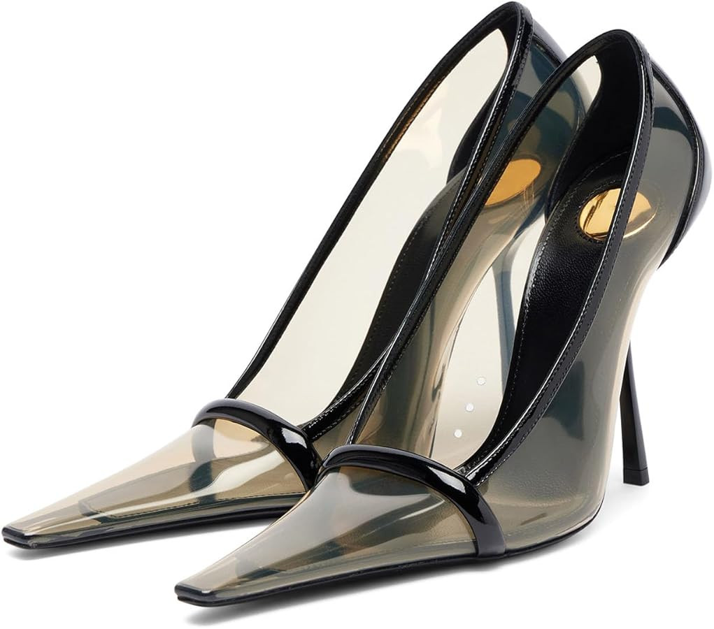 Yishaweiqi Square Toe Jelly Heels for Women, Transparent Clear Stiletto High Heels with Patent Le... | Amazon (US)