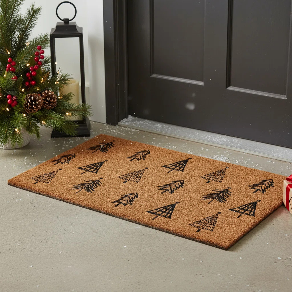 24" X 36" Brown And Black Christmas Trees Outdoor Coir Door Mat | Wayfair North America