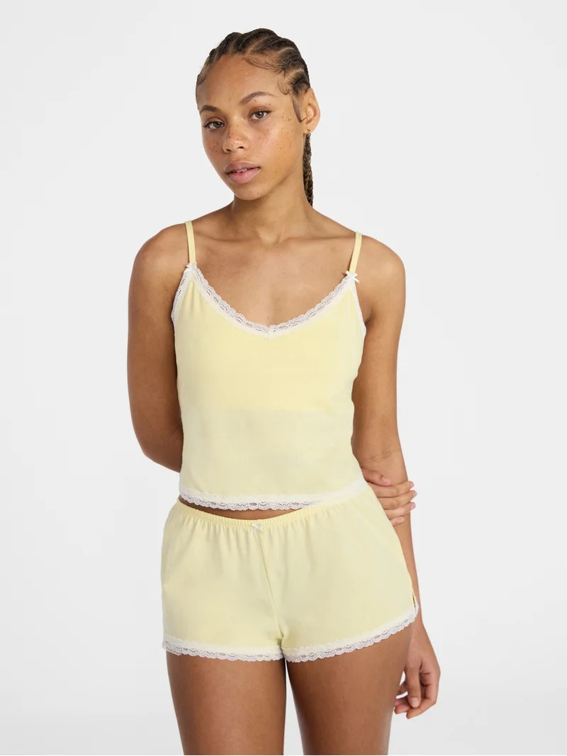 No Boundaries Lace Cami and Shorts Sleep Set, 2-Piece, Women's XXS-3X | Walmart (US)