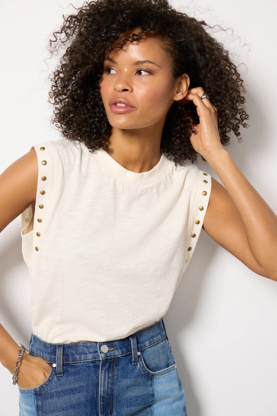 Brinley Studded Sleeve Tee | Evereve