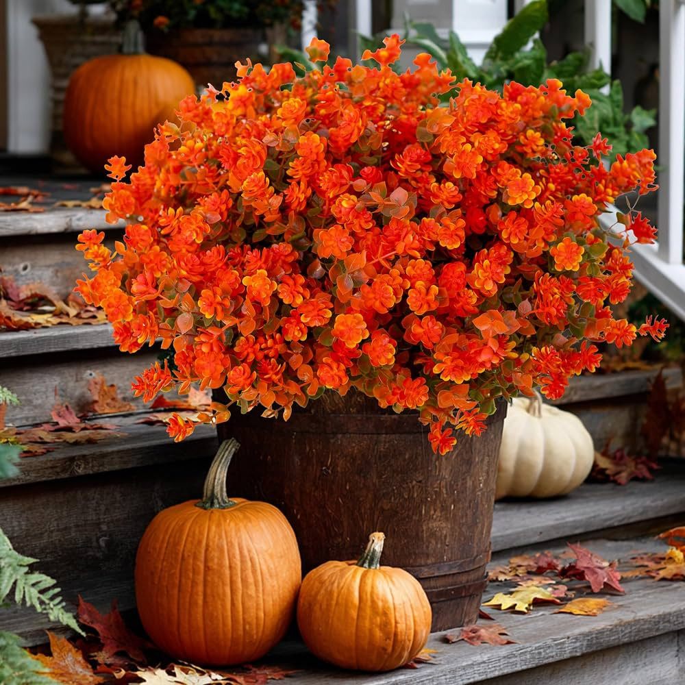 Artificial Fall Flowers Outdoor Fake Mums - 12 Bundles Fake Plants UV Resistant No Fade Faux Plas... | Amazon (US)