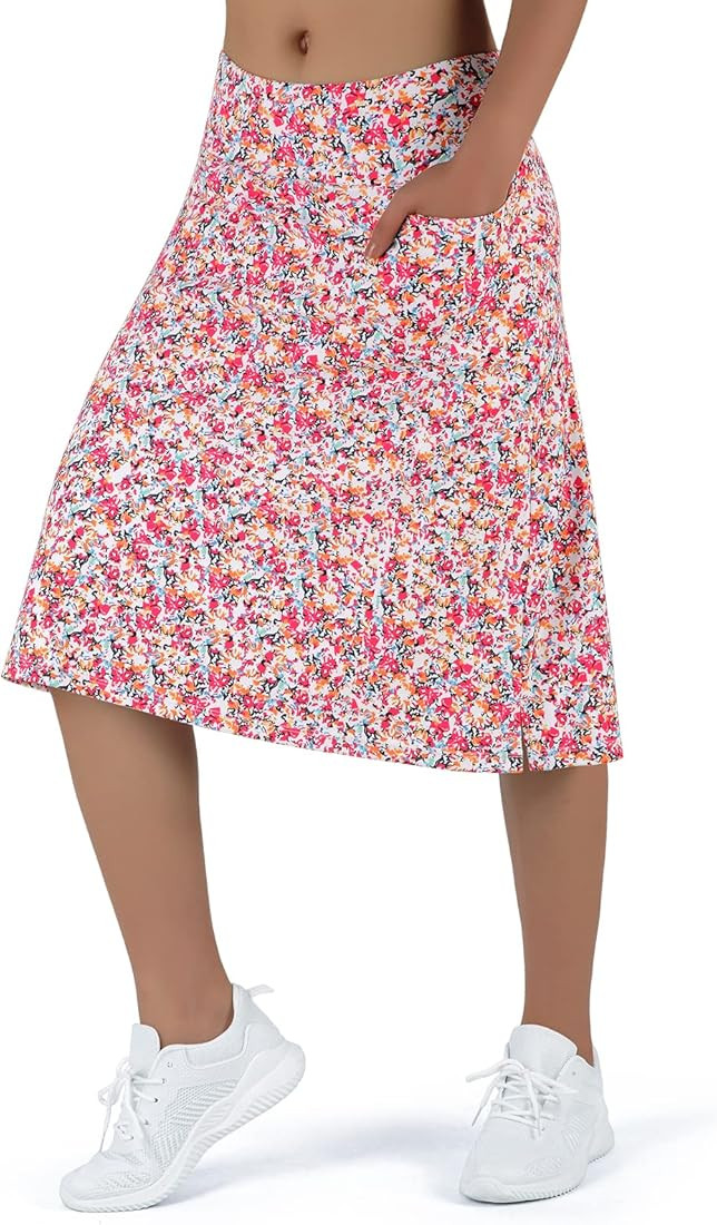 beroy Women's Midi Length Skorts Skirts with 3 Pockets Modest Skirts Women's 24" Knee Length Skort | Amazon (US)