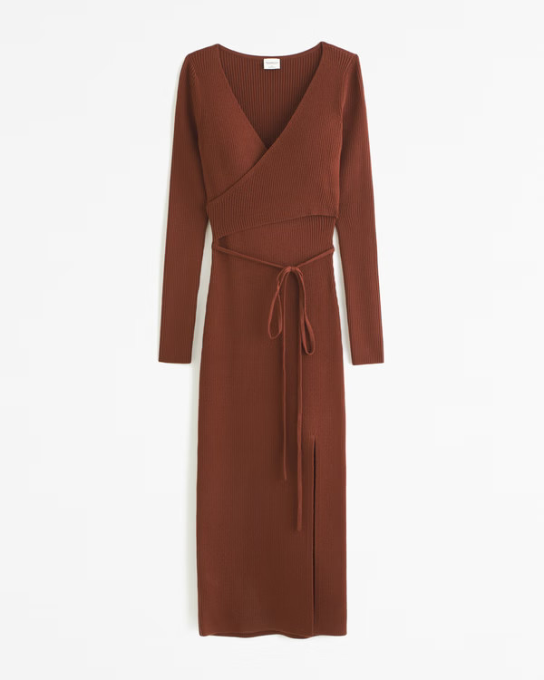 Long-Sleeve Wrap Midi Sweater Dress | Abercrombie & Fitch (US)