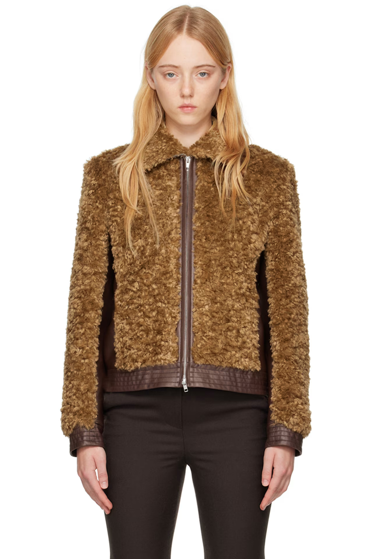 TheOpen Product - Brown Paneled Faux-Shearling Jacket | SSENSE