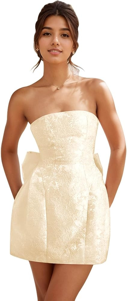 BONOYUER Satin Strapless Homecoming Dresses for Teens Embroidery Short Cocktail Mini Party Dresse... | Amazon (US)