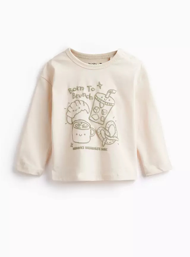 Buy Cream Born To Brunch Graphic Long Sleeve T-Shirt Up to 3 mths | Tops | Tu | Tu Clothing