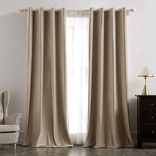 MIULEE 2 Panels Blackout Velvet Curtains Solid Soft Grommet Camel Beige Curtains Thermal Insulate... | Amazon (US)