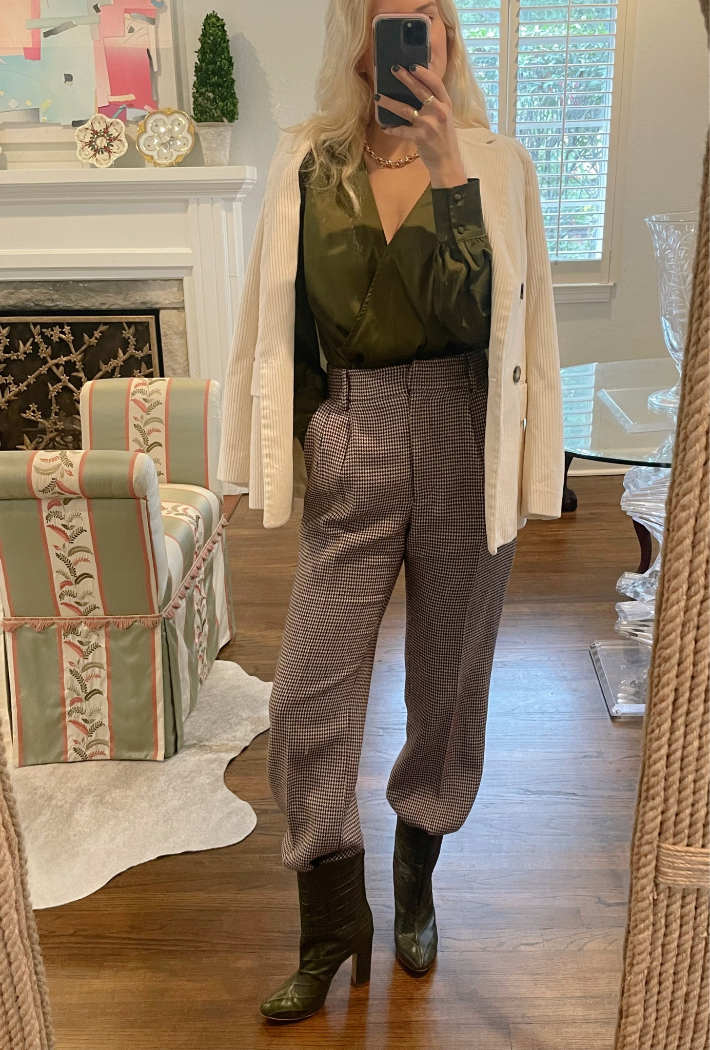 Outfit inspo for the office, a luncheon or a dinner date. I always laugh at myself because often, unintentionally, I dress like I’m going to a business meeting, but there’s something so chic and classic about a pair of trousers with a blouse and blazer. It never ever goes out of style. 
*wearing a 2 in the favorite daughter pants and they’re pretty roomy

#LTKstyletip #LTKworkwear #LTKshoecrush