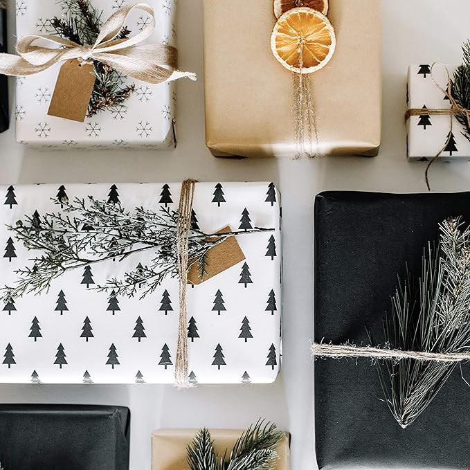 Amazon.com: Holiday Kraft Wrapping Paper Set (4 Rolls, 120 sq. ft. Total) Black, White, Brown, Ch... | Amazon (US)