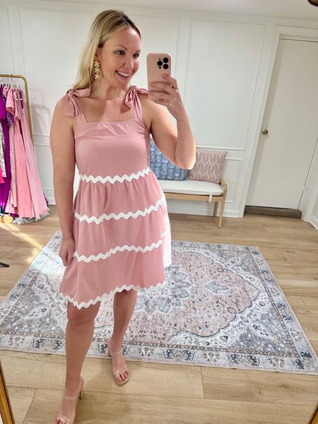 Loving the rikrac trim and true tie straps. It is lined too. Would make a great graduation dress or church dress as it’s an appropriate length! I’m wearing a medium. Spring outfit - vacation outfit, Easter dress 

#LTKmidsize #LTKfindsunder50 #LTKSeasonal