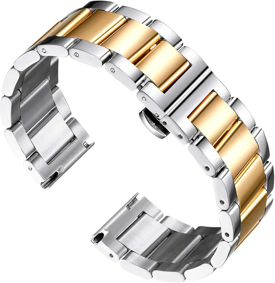 BINLUN Thick Stainless Steel Watch Band Metal Heavy Polished Matte Brushed Finish Watch Strap Rep... | Amazon (US)