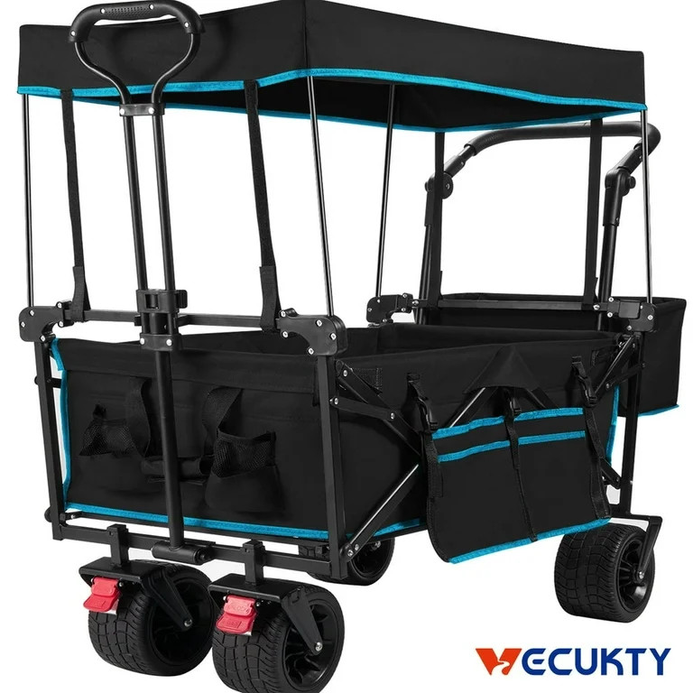 VECUKTY Collapsible Garden Wagon Cart with Removable Canopy Black | Walmart (US)