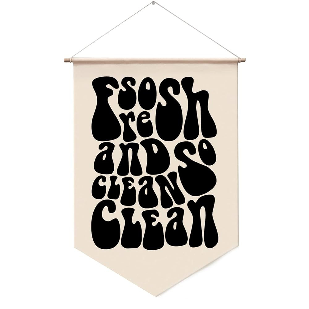 So Fresh and so Clean Clean, Laundry Room Wall Hanging, Funky Banner Wall Art, Trendy Art, Mudroo... | Amazon (US)