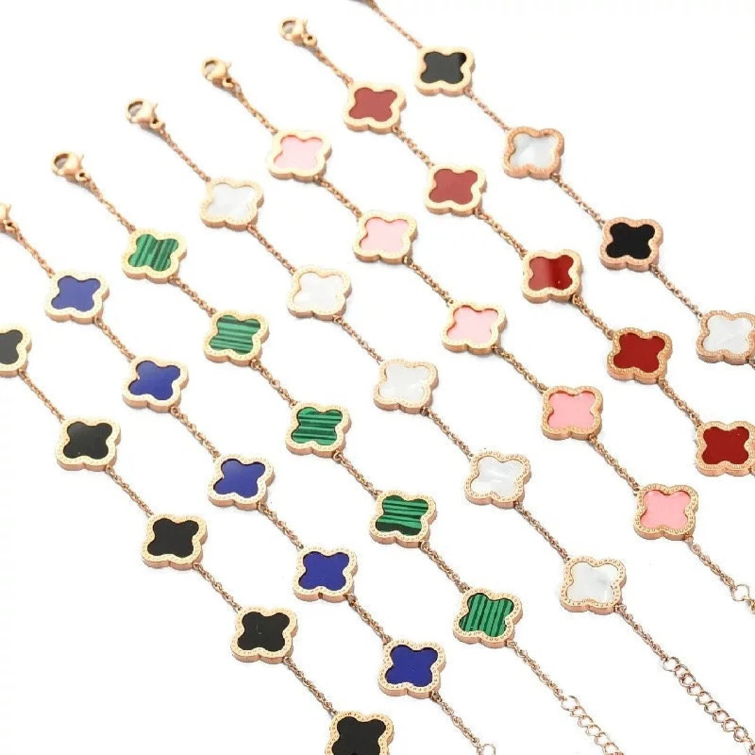 18K Rose Gold Plated Four Leaf Clover Stainless Steel bracelet | Etsy (UK)