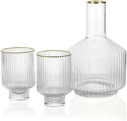 G bedside water carafe glass 1 pitcher 2 cups set for night time water decanter tumbler night-stand  | Amazon (US)