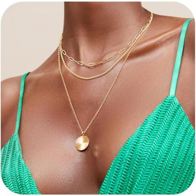 Layered Gold Necklace Set for Women, 14K Gold Plated Dainty Adjustable Stackable Necklaces | Target