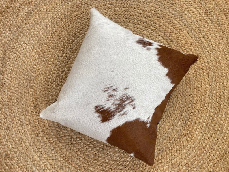 Cowhide pillow cover 16"x16" brown and white natural hair on hide ,home decor cushion fur leather | Etsy (US)