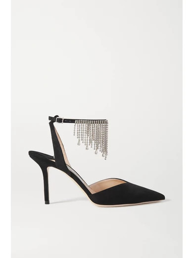 Jimmy Choo - Bertie 85 Crystal-embellished Suede Pumps - Black | NET-A-PORTER (US)