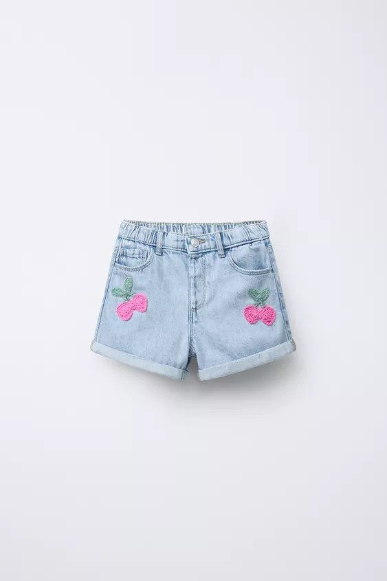 FRUIT CROCHET DENIM BERMUDA SHORTS | Zara US