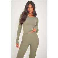 Tall Dark Olive Contour Sculpt Long Sleeve Top | PrettyLittleThing UK