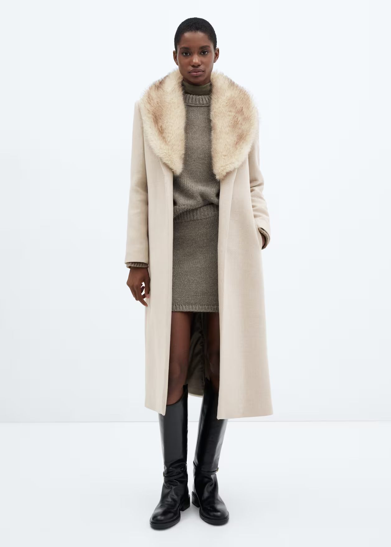 Detachable wool coat with fur-effect collar -  Women | Mango USA | MANGO (US)