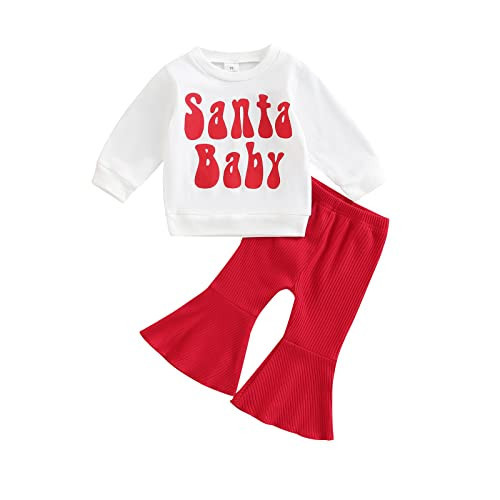 FYBITBO Toddler Baby Girl Christmas Outfit Crewneck Sweatshirt and Bell Bottoms Pants Fall Winter Clothes Set (Santa Babe,6-12 Months) | Amazon (US)