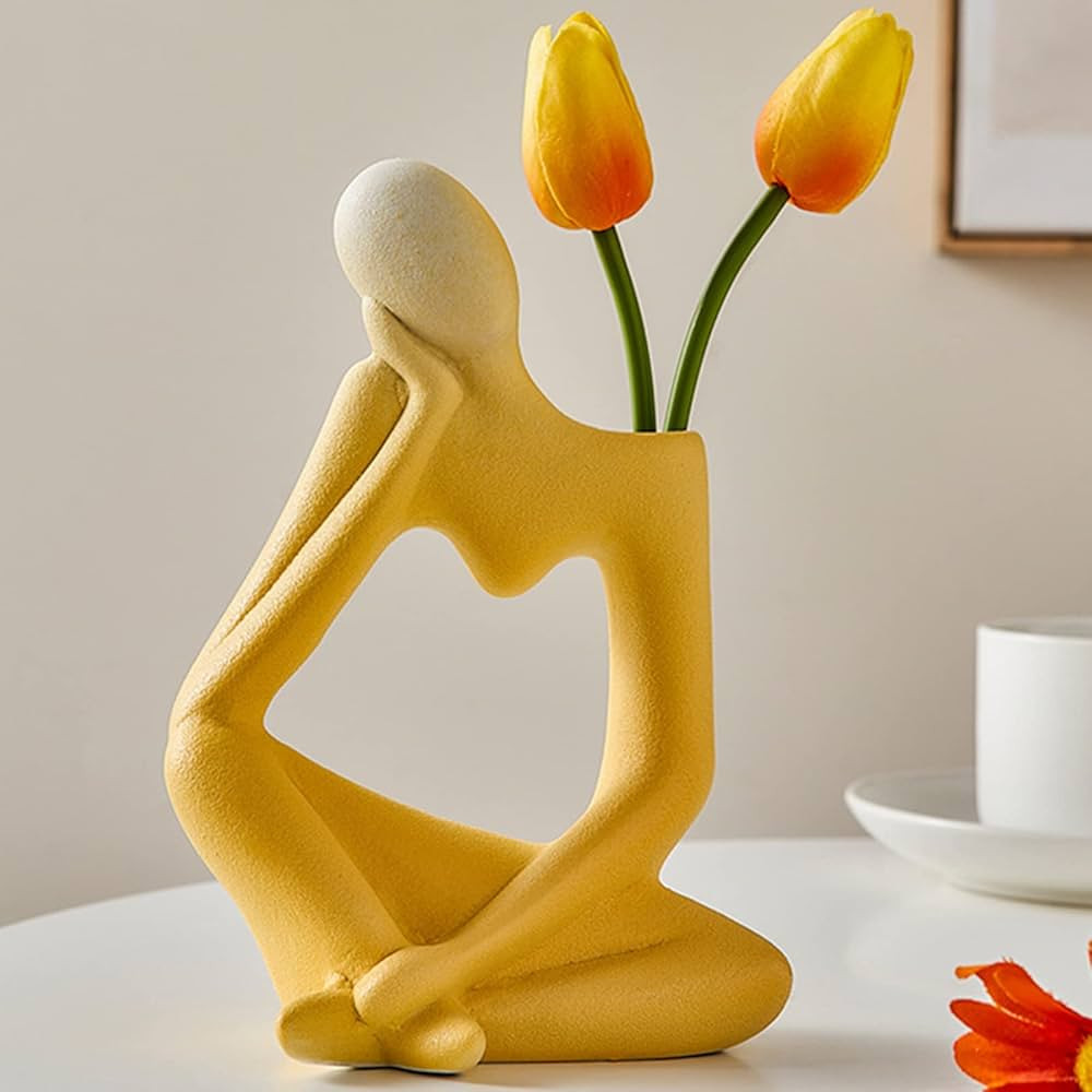 Arawat Ceramic Thinker Vase Yellow Flower Vase for Home Decor Modern Cute Boho Vases for Table Ro... | Amazon (US)