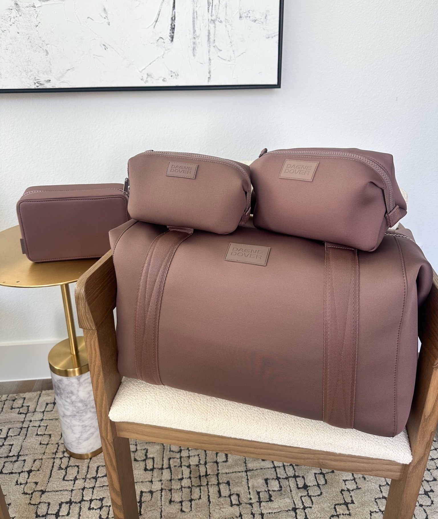 Adorable neoprene travel items that are great for weekend getaways and more! This is the large duffel with the large tech organizer, and then both the small and large toiletry bag in muted mauve

#LTKHome #LTKTravel