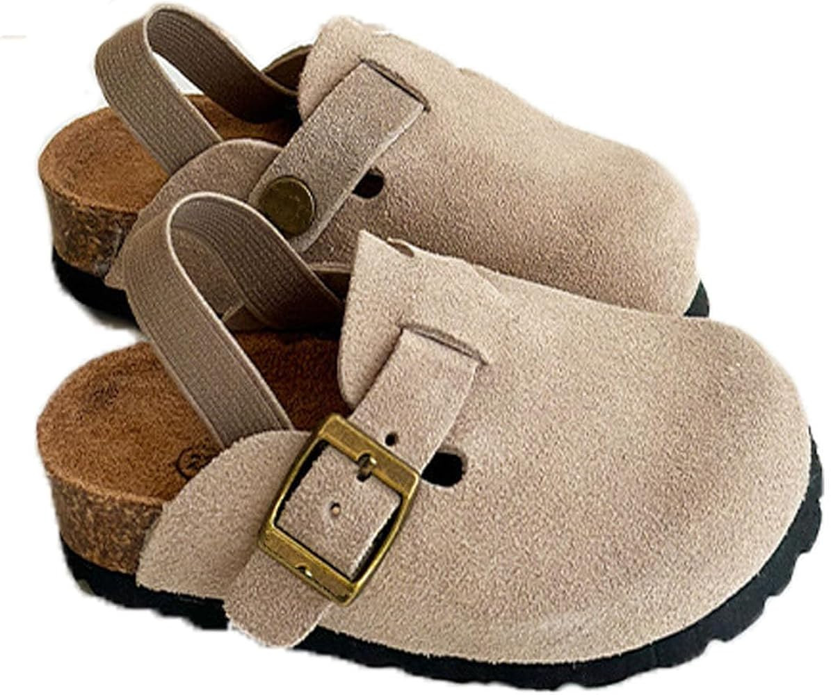 Kids Suede Clogs Toddler Clogs Boys Girls Sandals Cork Adjustable Buckle Mules | Amazon (US)