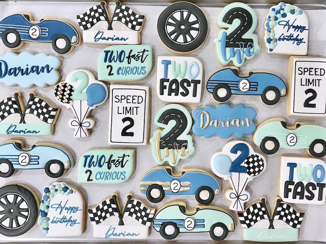 Two fast birthday royal icing cookies, car racing party, car birthday | Etsy (US)