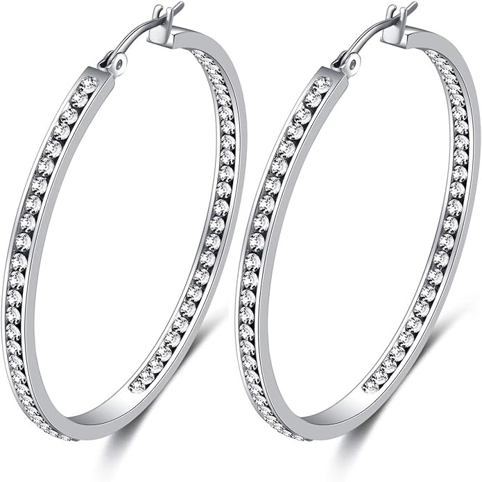 Rnivida Stunning Stainless Steel Inside-Out Crystal Cz Hoop Earrings for Women | Amazon (US)