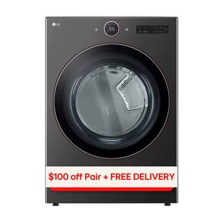 LG 7.4 cu. ft. Vented Stackable SMART Electric Dryer in Black Steel with TurboSteam and AI Sensor... | The Home Depot