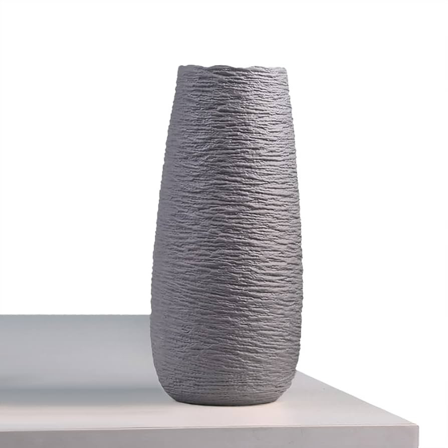 Ceramic Gray Flower Vase for Home Decor, Modern Style Textured Floor Vase Fit for Fireplace, Bedr... | Amazon (US)