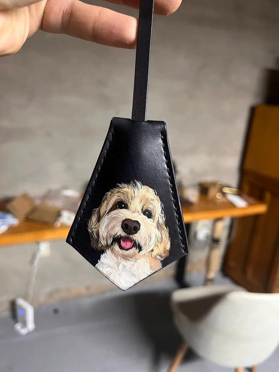 Hand-painted Pet Portrait Leather Bag Tag: Personalized Dog Memorial Charm - Etsy | Etsy (US)