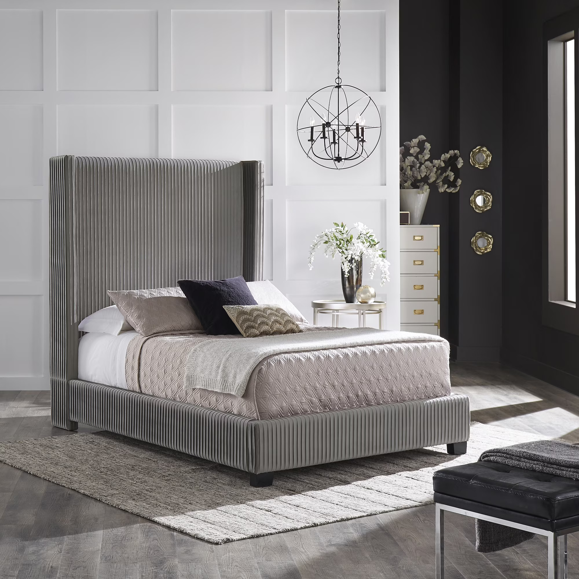 Weston Home Bergman Pleated Velvet Wingback Full Bed, Grey | Walmart (US)