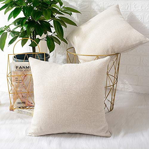 MERNETTE Pack of 2, Decorative Square Throw Pillow Cover Cushion Covers Pillowcase, Home Decor Decorations for Sofa Couch Bed Chair 18x18 Inch/45x45 cm (Cream) | Amazon (US)